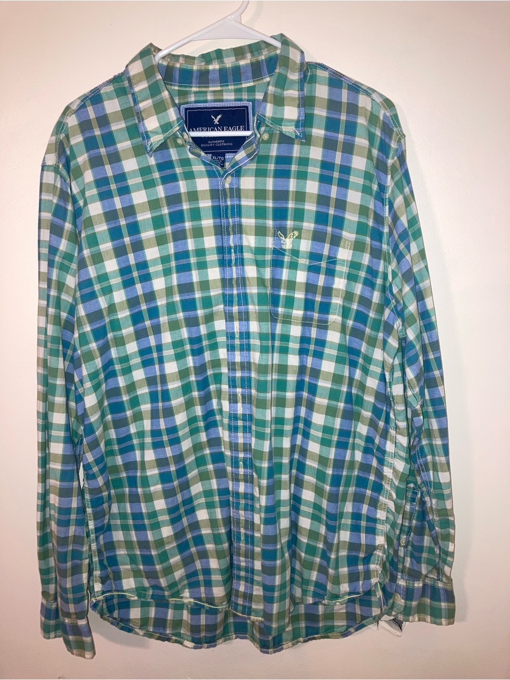 American Eagle Outfitters Blue & Green Plaid Button-Down Shirt